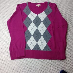 St. John's Bay Fuchsia and Gray Argyle Sweater